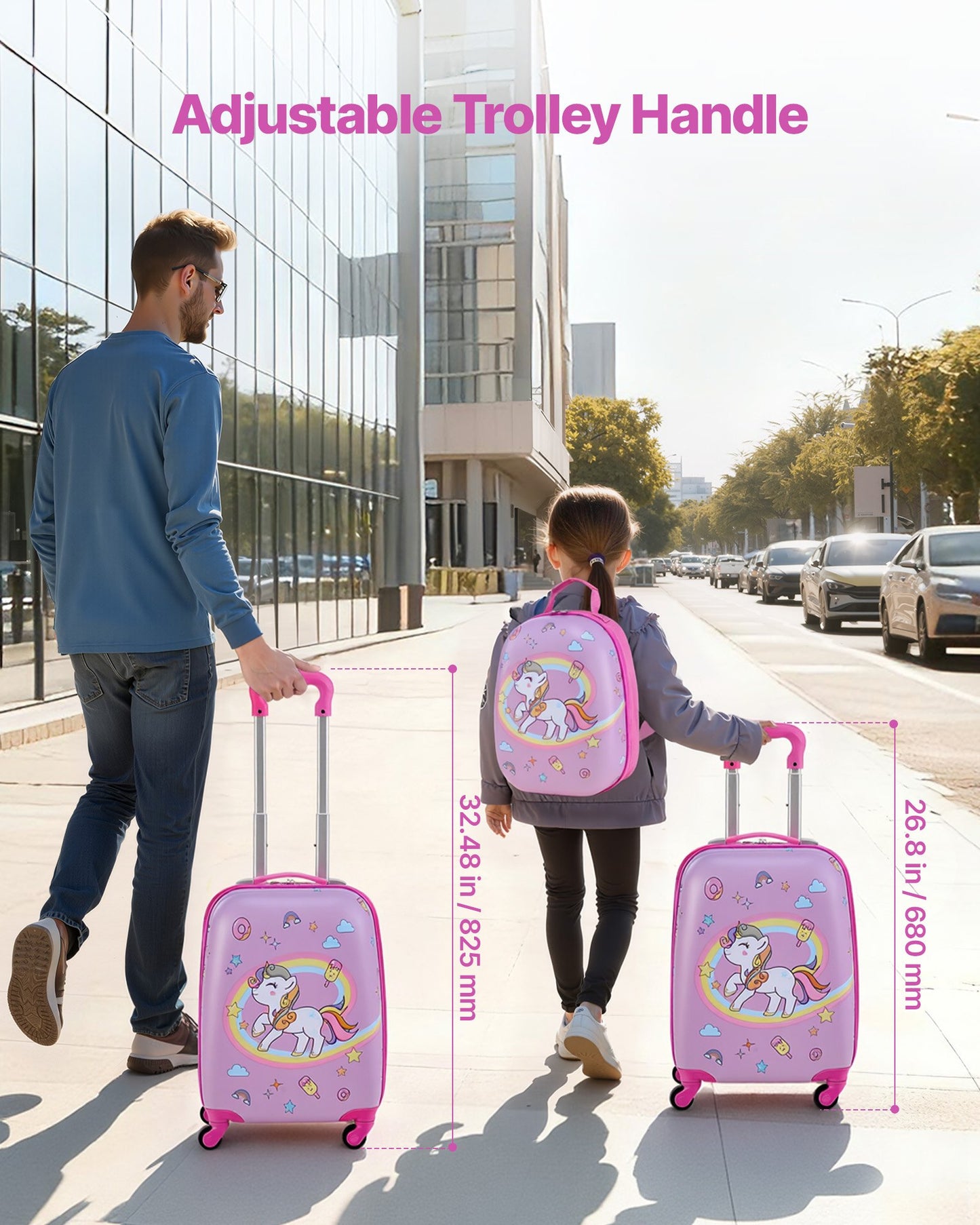 Kids Luggage Set 2-Piece 18 Inch Hard Shell Suitcase with Backpack - Unicorn Travel Gift