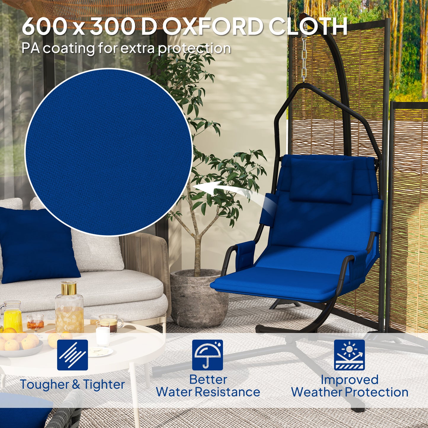 Outdoor Hammock Chair with Stand and PA Coated Cushion - Dark Blue