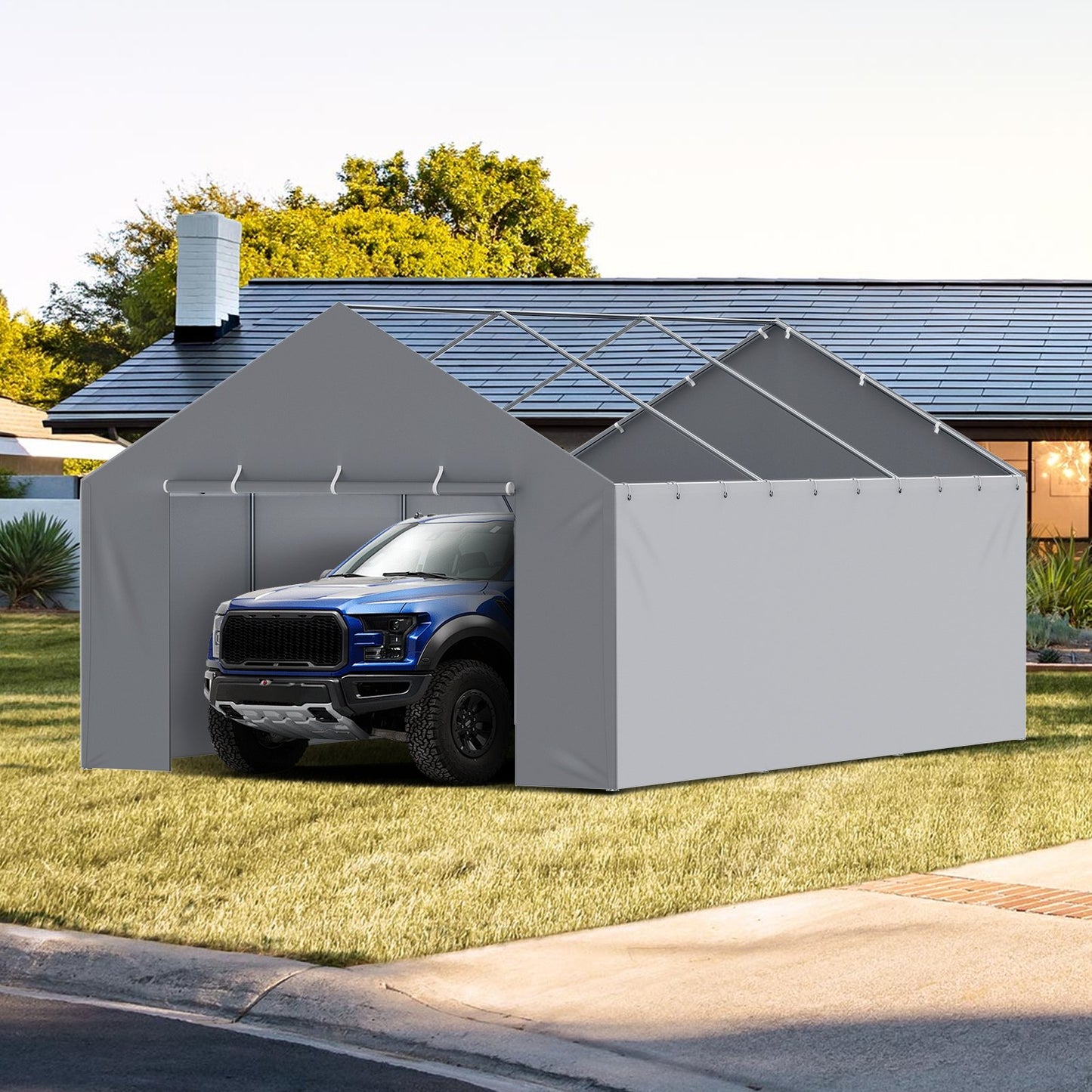 13x20 Ft Waterproof UV Side Wall Canopy Cover for Garage Shelter - Grey