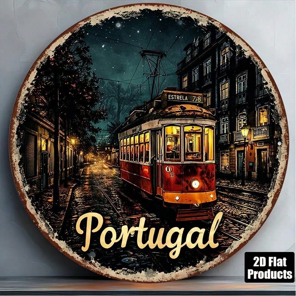 Lisbon Tram Retro Tin Sign - 8x8in Portuguese Wall Decor
