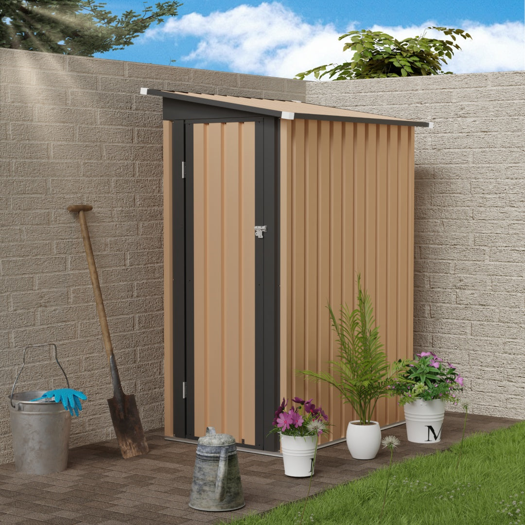 5FT x 3FT Metal Garden Storage Shed - Grey Outdoor Tool House with Lockable Doors