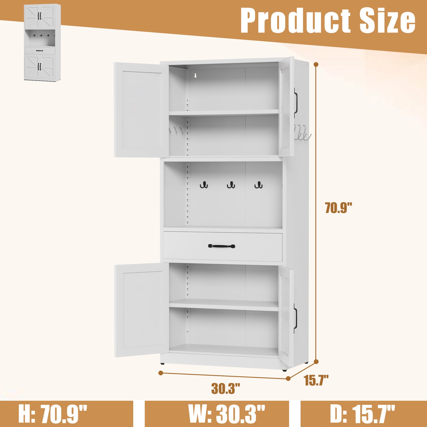 71 High White Steel Kitchen Pantry Storage Cabinet With Large