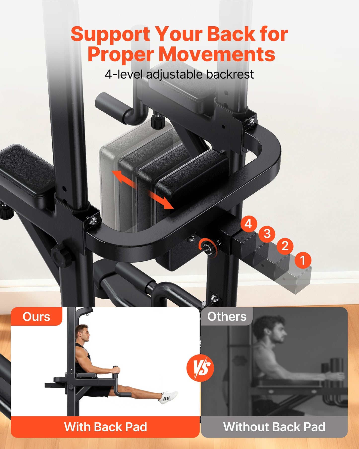 Adjustable Pull Up Bar Power Tower for Home Gym - Supports 330 LBS with Back Pad