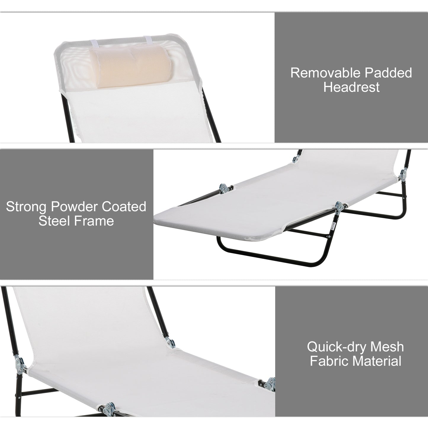 Folding Chaise Lounge Chair - Cream White Outdoor Recliner