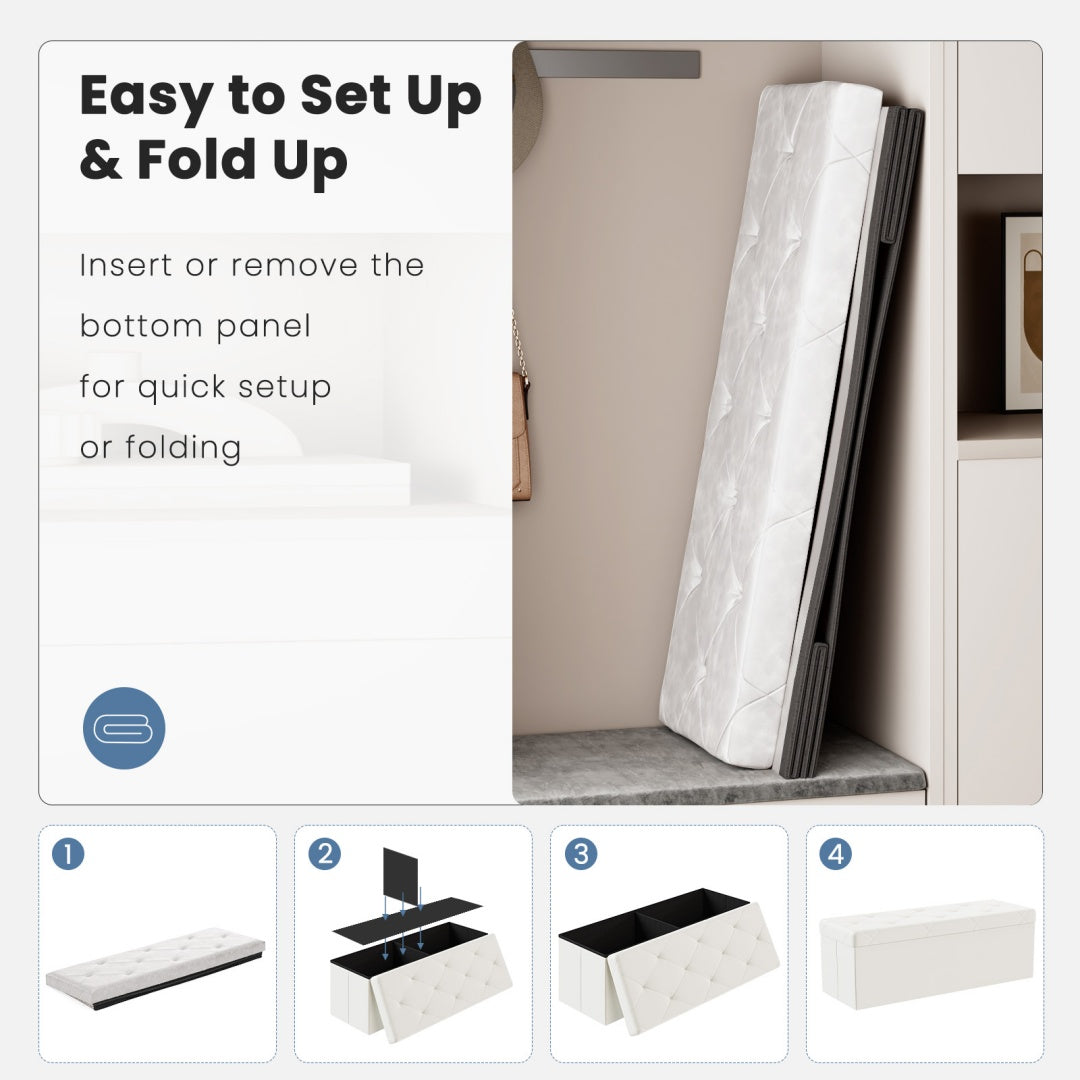 43-Inch Foldable Storage Bench with 660 lbs Capacity - Beige PVC