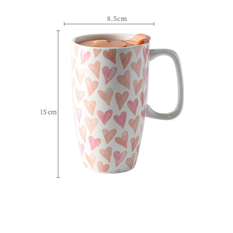 Large Capacity Ceramic Mug with Lid - Multiple Styles, 500-600mL Drinkware