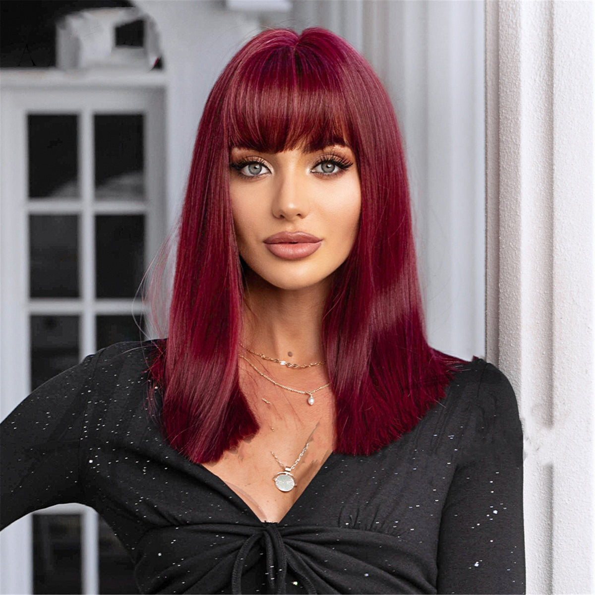Green Straight Hair Wig with Bangs for Women - Fashionable Hairpiece