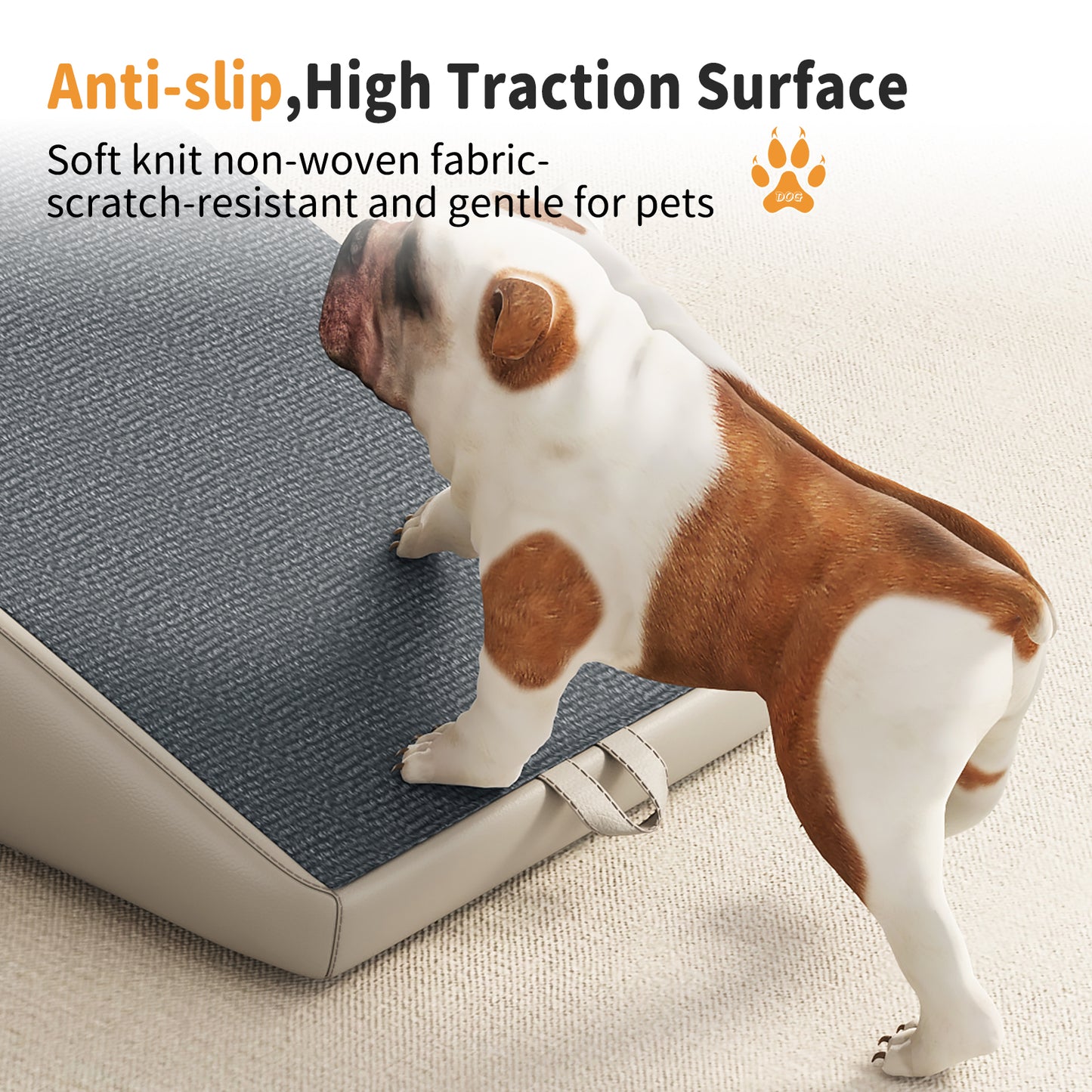 Foldable Wooden Dog Steps for Small Dogs and Cats - Non-Slip Ramp for Couch and Bed, Light Grey