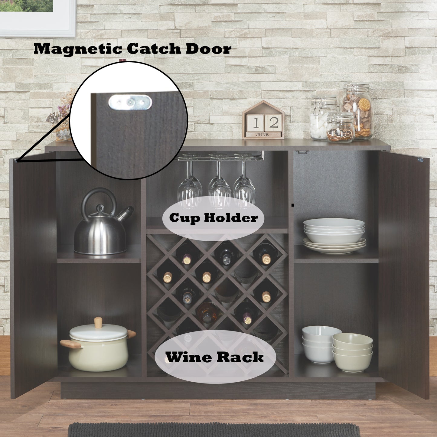 Hazen Espresso Wine Cabinet with Integrated Wine Rack