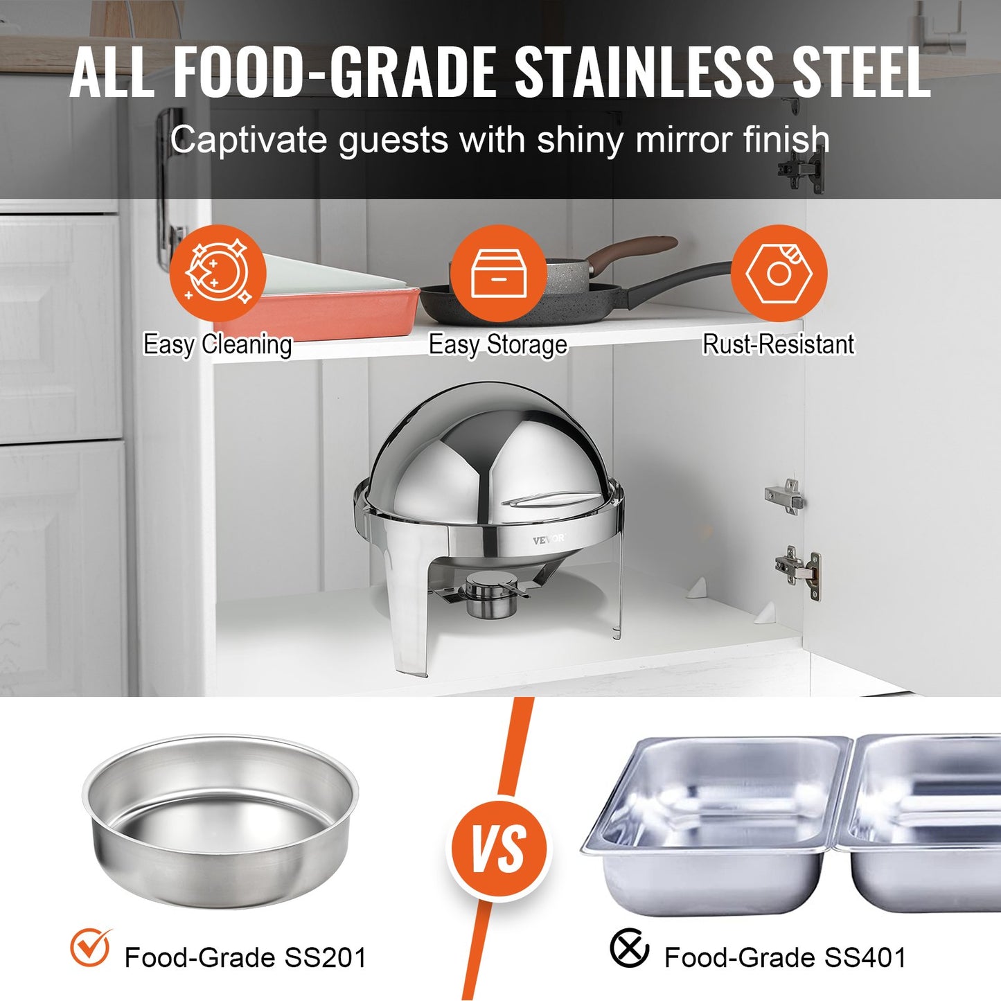 Roll Top Chafing Dish Buffet Set - 6 Qt Stainless Steel