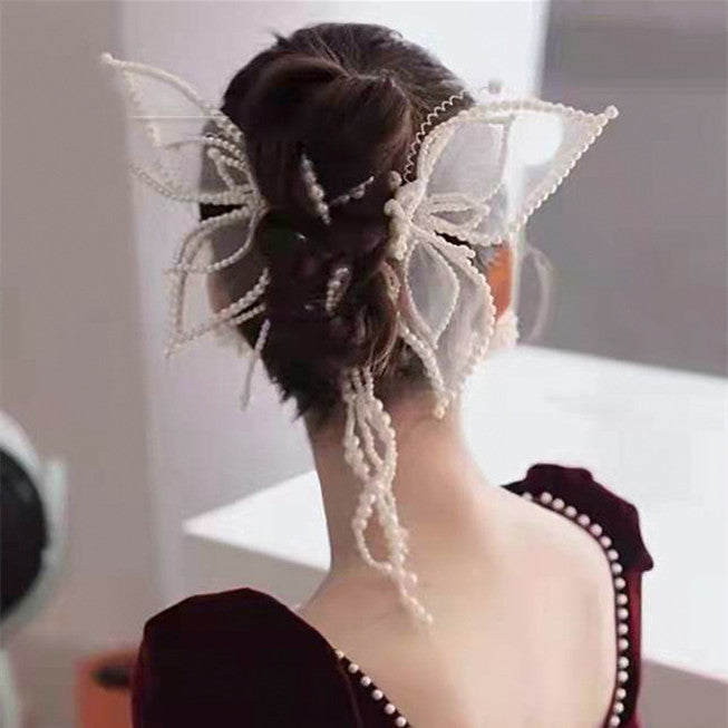 Bow Hairpin Pair with Pearl Alloy Beads