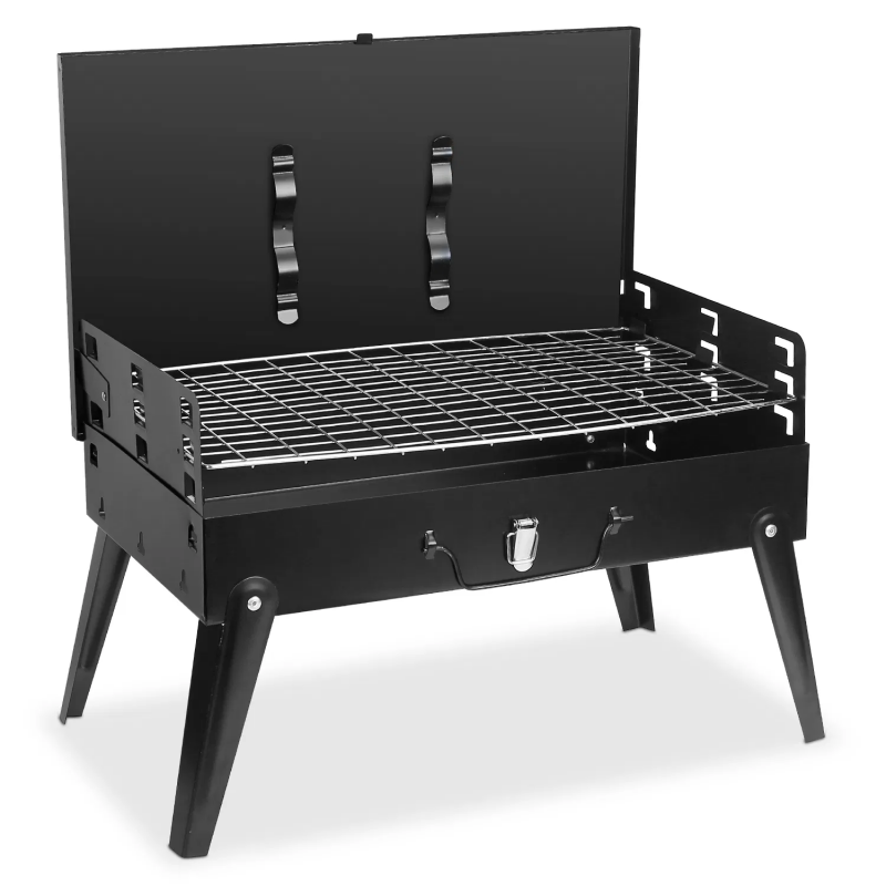 Portable Charcoal Grill with Adjustable Height - Black