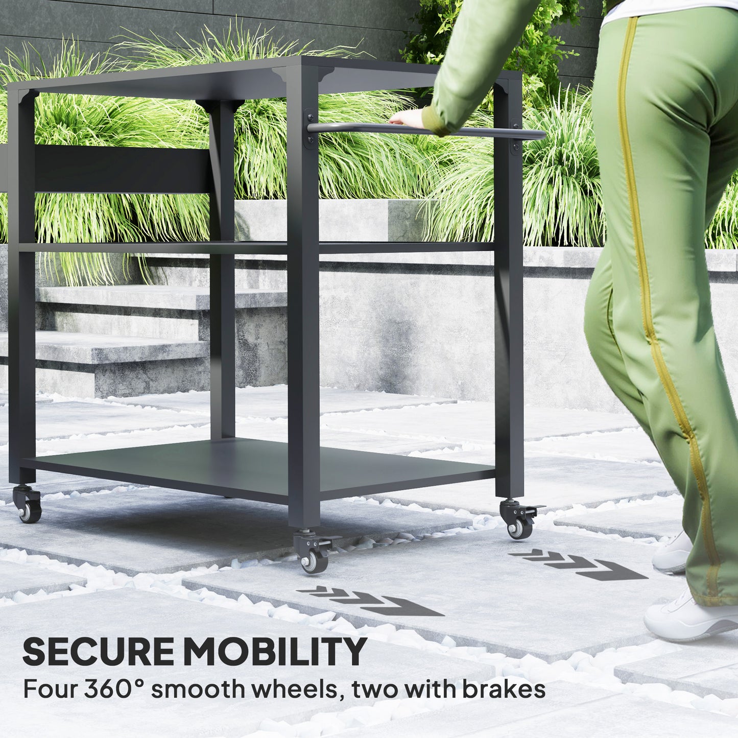 Outdoor Grill Cart with Storage Racks & Wheels - Black