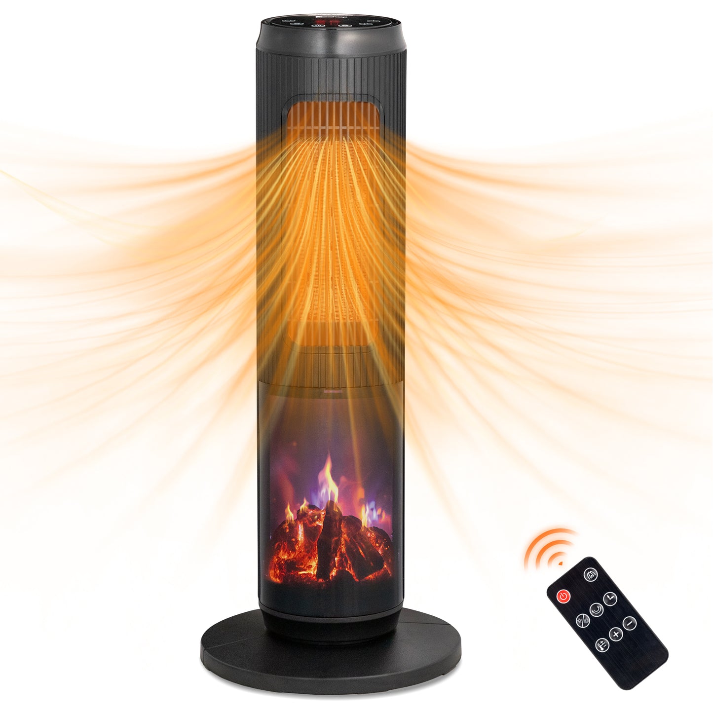 25-Inch Portable Tower Space Heater with Remote & 12H Timer - Black