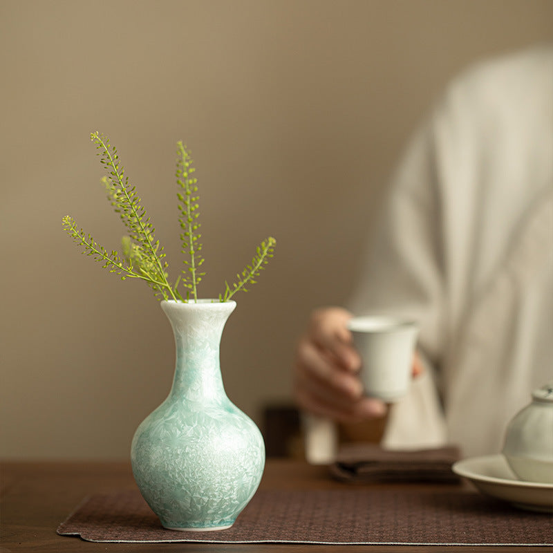 Small Aqua Blue Ceramic Flower Vase - Crystal Glaze Pei-Chan Style