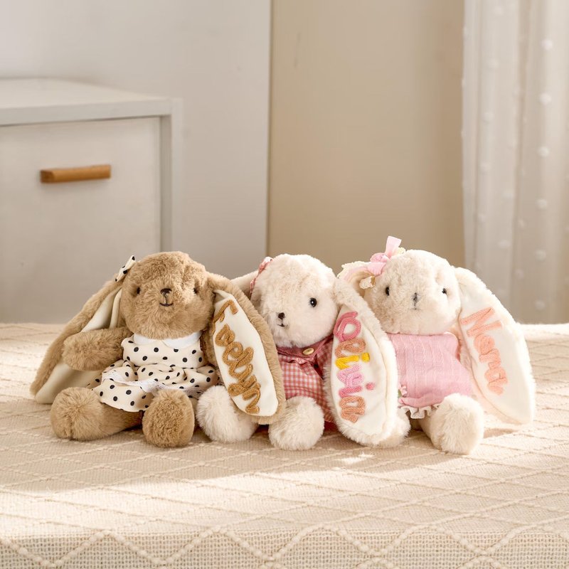 Hand Embroidered Name Plush Bunny Toy - Machine Embroidery Baby Gift