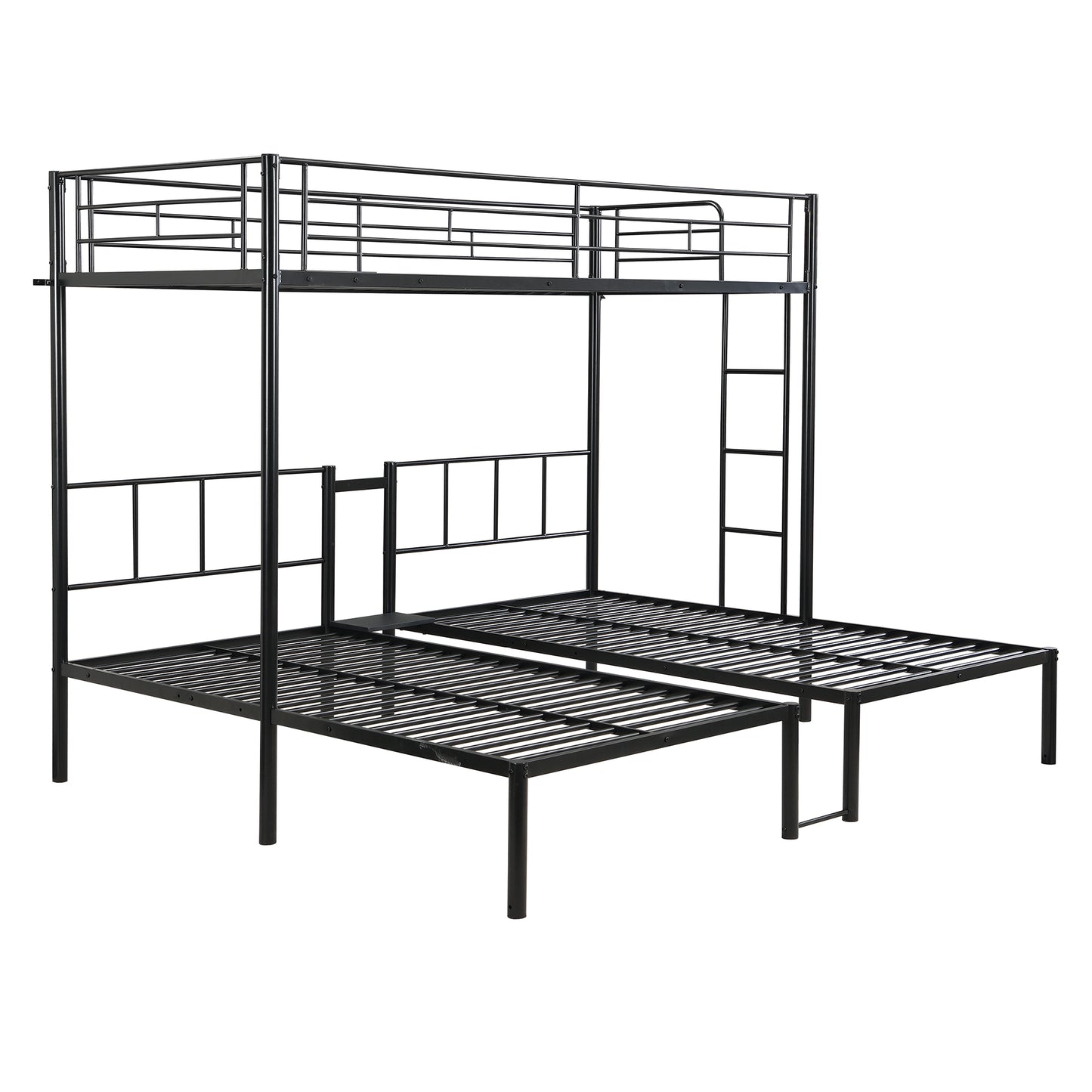 Triple Bunk Bed - Twin Over Twin Metal Frame with Safety Rail - Black
