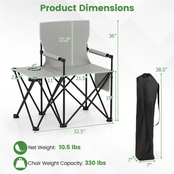 Oversized Foldable Camping Chair with Side Table & Cup Holder - 330 LBS Capacity