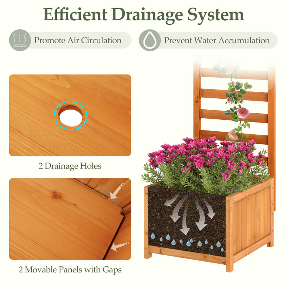 48 Inch Wood Raised Garden Bed with Trellis and Drainage Holes - Orange