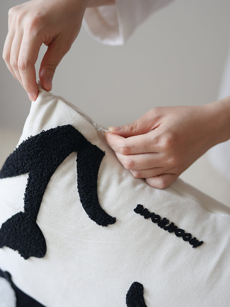 Versatile Hand-Painted Embroidered Sofa Pillowcase Set - Black & White, 30x50cm or 45x45cm