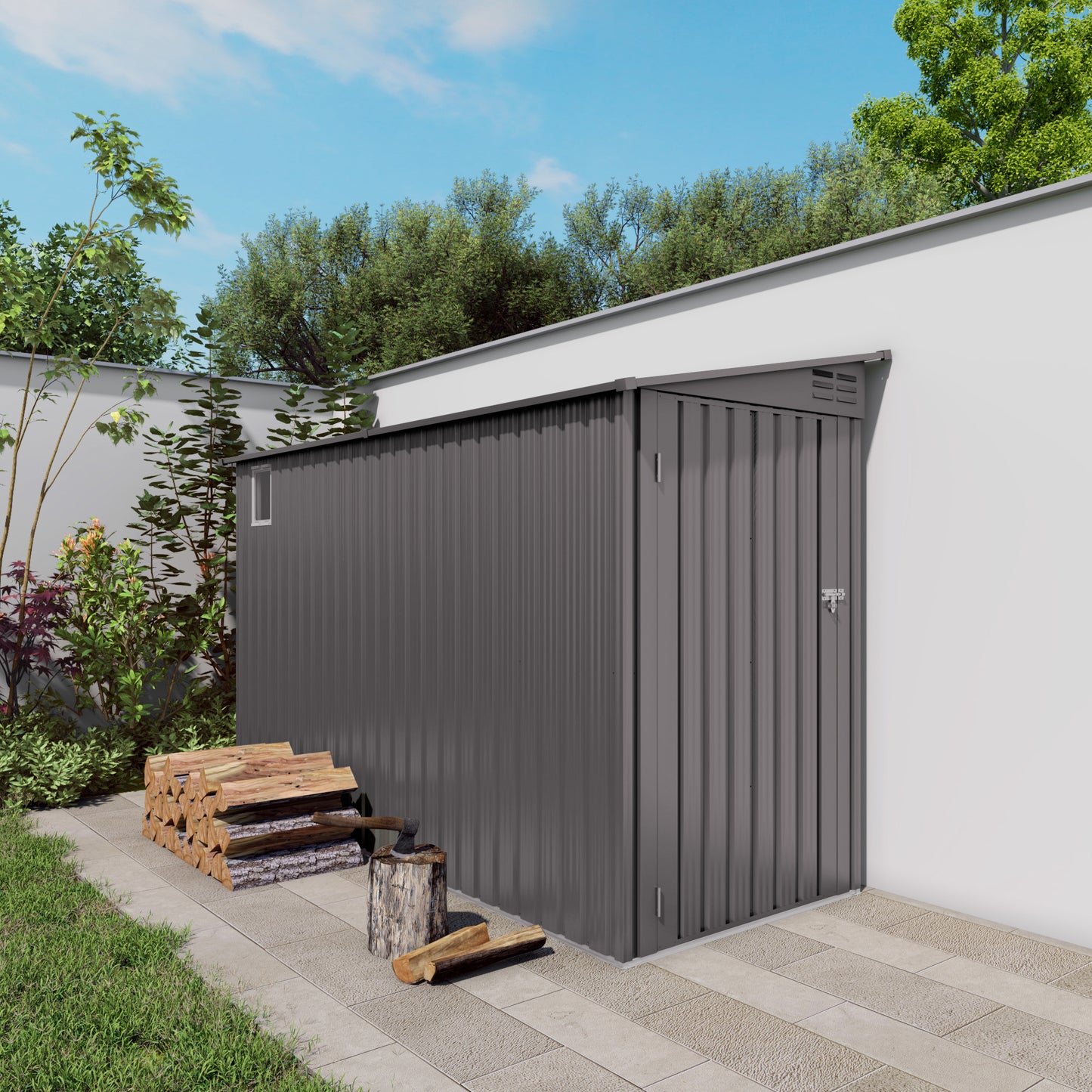 4x9 FT Lean To Shed With Windows, Metal Garden Tool House Sloping