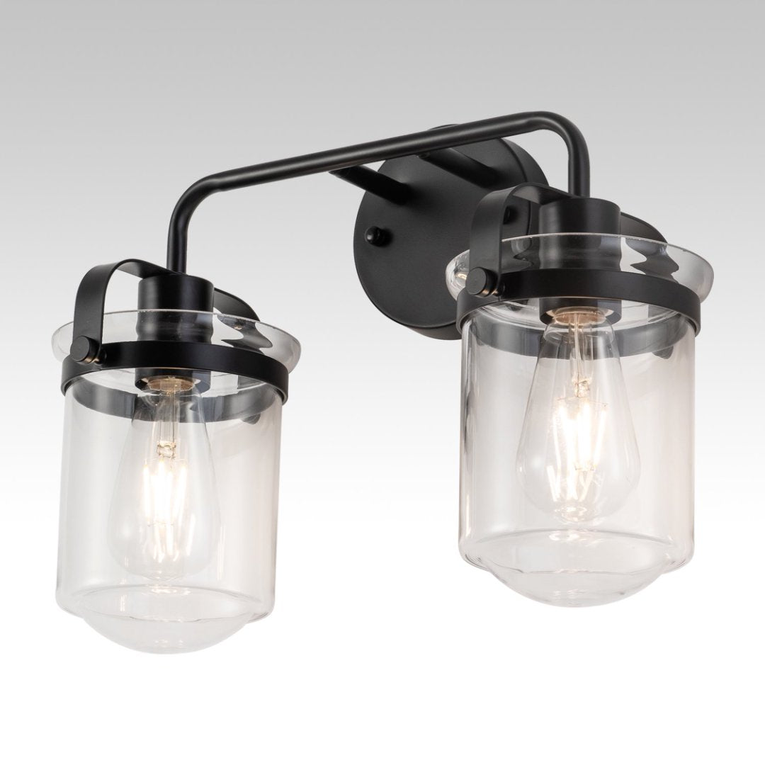 Modern Black Wall Sconce Light with Clear Glass Shade - Indoor Indoor Fixture for Bathroom Bedroom Living Room Kitchen Sink - E26 Socket