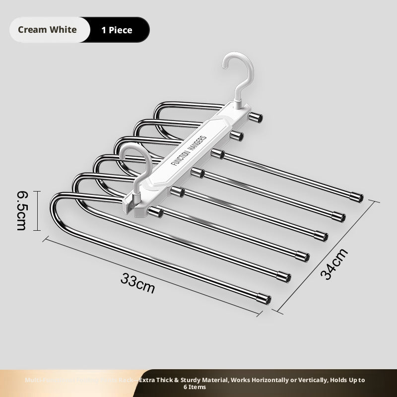 Folding Multi-Layer Pants Rack - Cream White Stainless Steel & PP