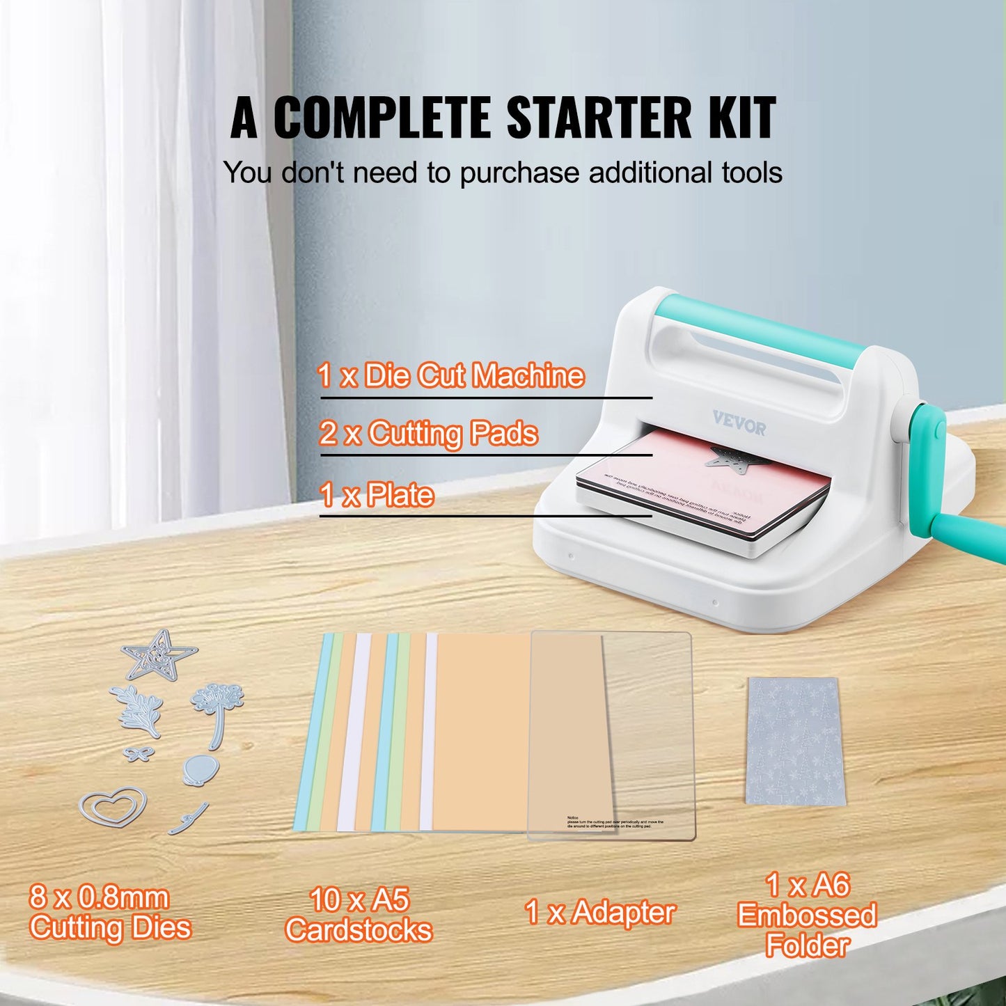 Manual Die Cutting & Embossing Machine Kit - 6 Inch Opening for Scrapbooking & Card Making, Portable White
