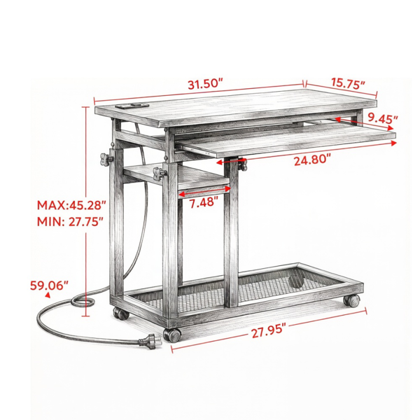 Height Adjustable Mobile C Table with Charging Station