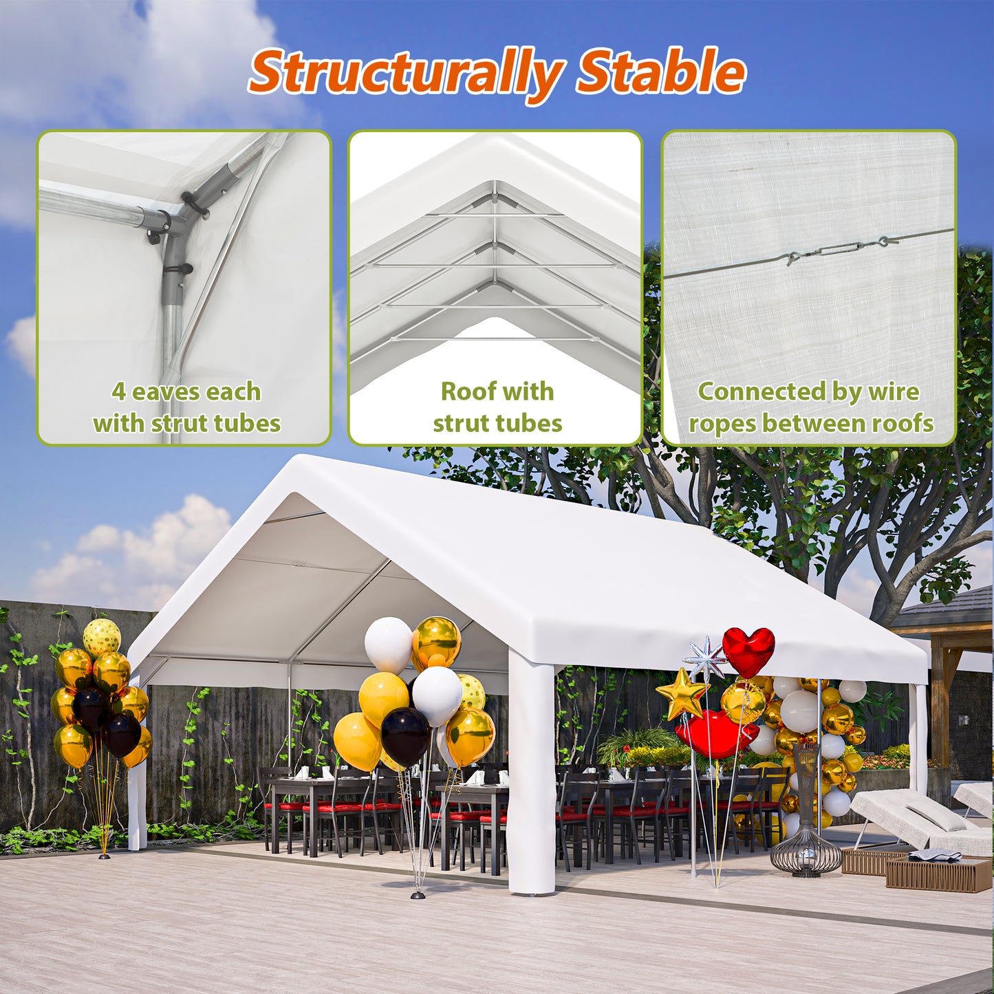 20x20 FT Outdoor Party Tent with Removable Sidewalls - White