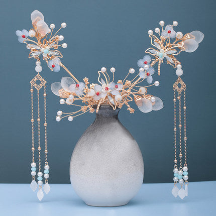 Vintage White Crystal Hairpin - Hanfu Style Hair Accessory