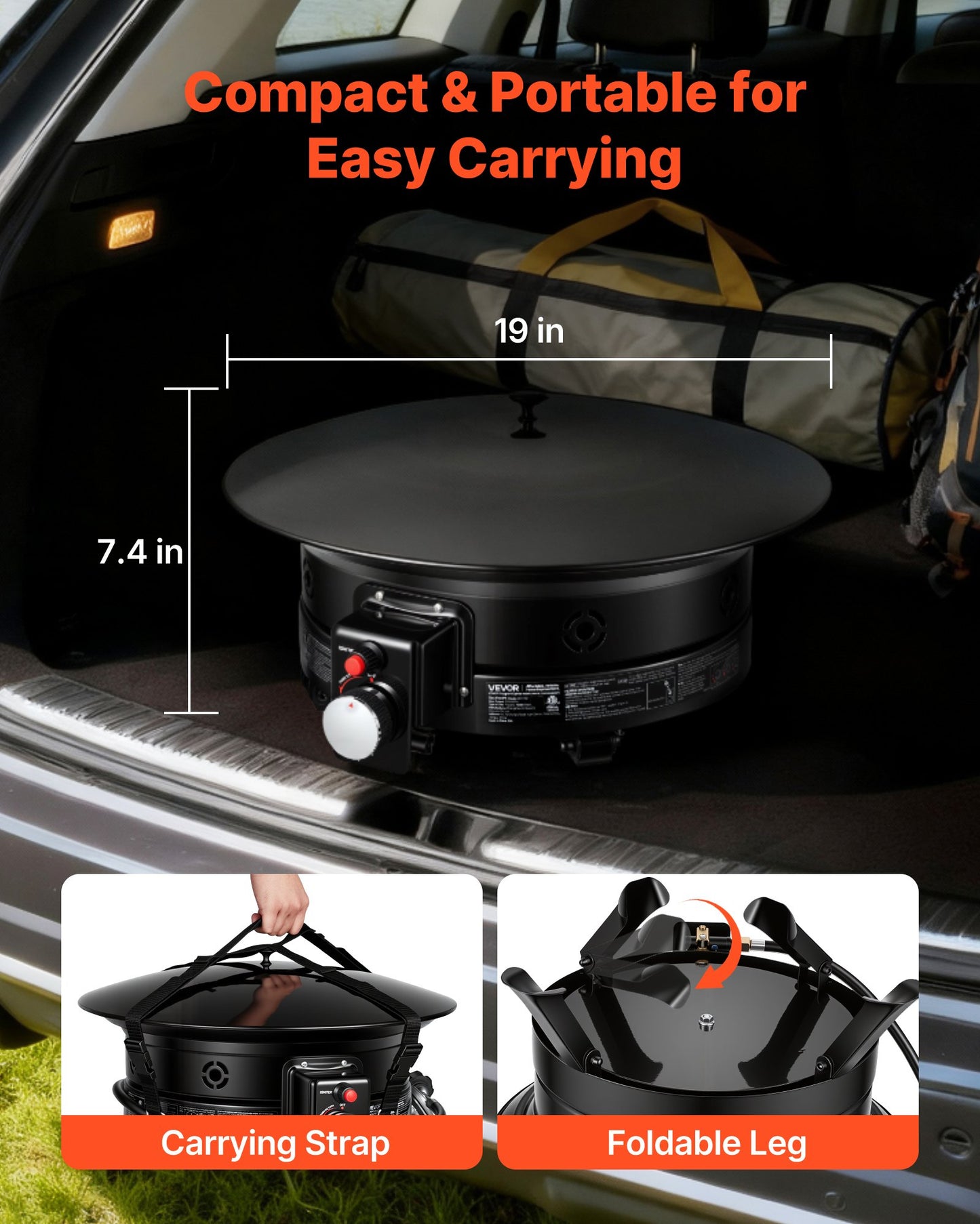 Portable Propane Fire Pit 19-Inch 53,000 BTU with Grill Grate & Lava Rocks