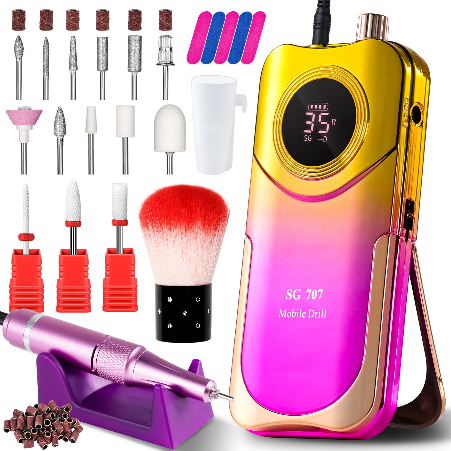 Portable Cordless Electric Nail Drill - 35000 RPM Professional E-File Kit
