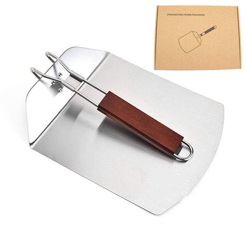 Foldable Stainless Steel Pizza Shovel with Wooden Handle - Baking & Pizza Tools