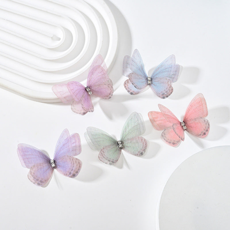 Double Layer Mesh Butterfly Jewelry Headdress with Floral Print - DIY Handmade