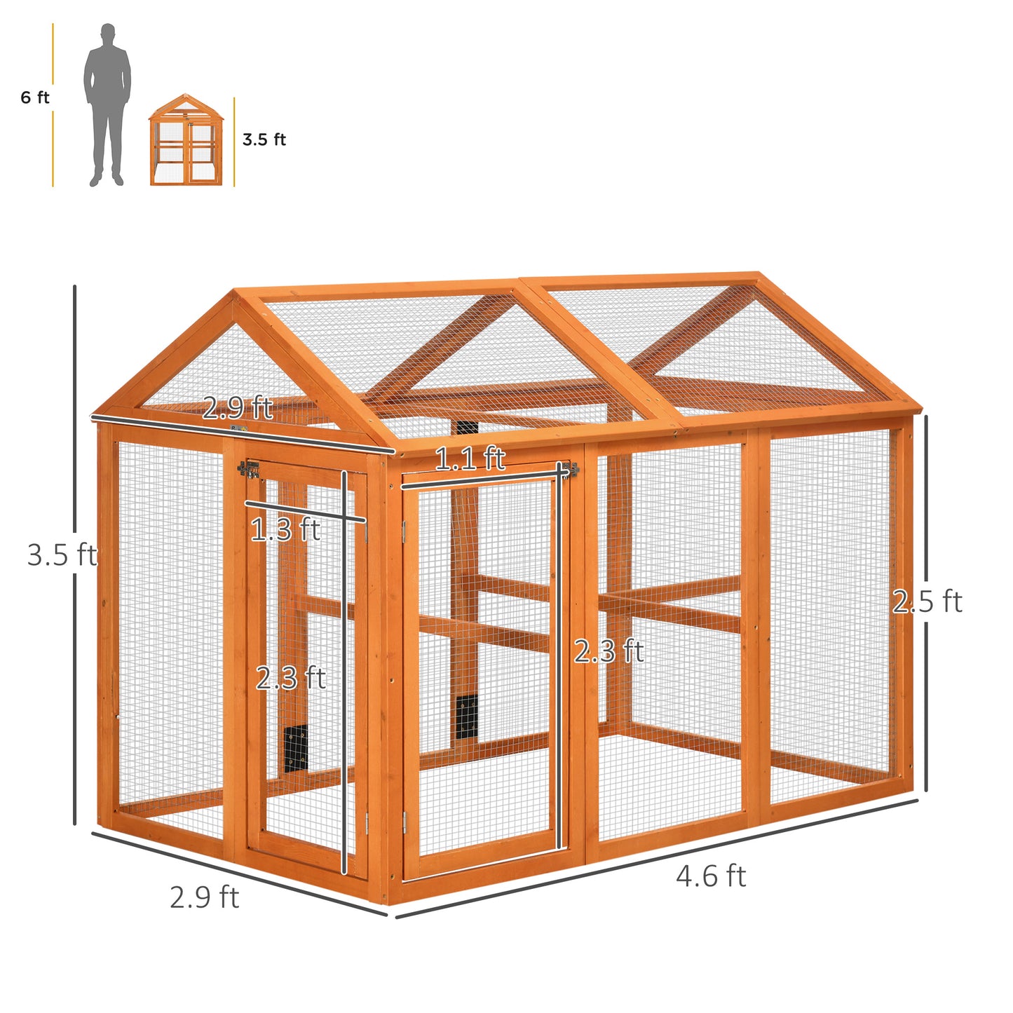 Wooden Chicken Run with Perches - Combinable Design, Orange, 830x380x560mm