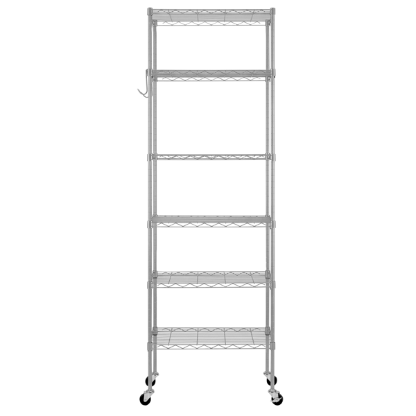 6-Tier Adjustable Iron Display Rack with Hooks & Wheels