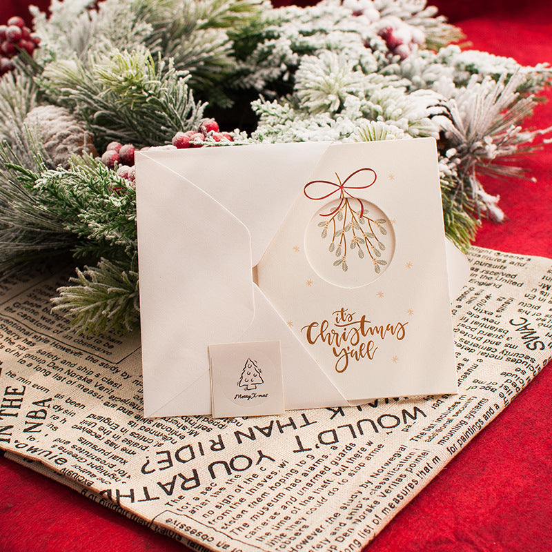 Festive Christmas Greeting Card Set with Envelopes and Stickers - Three Fold Holiday Card Collection