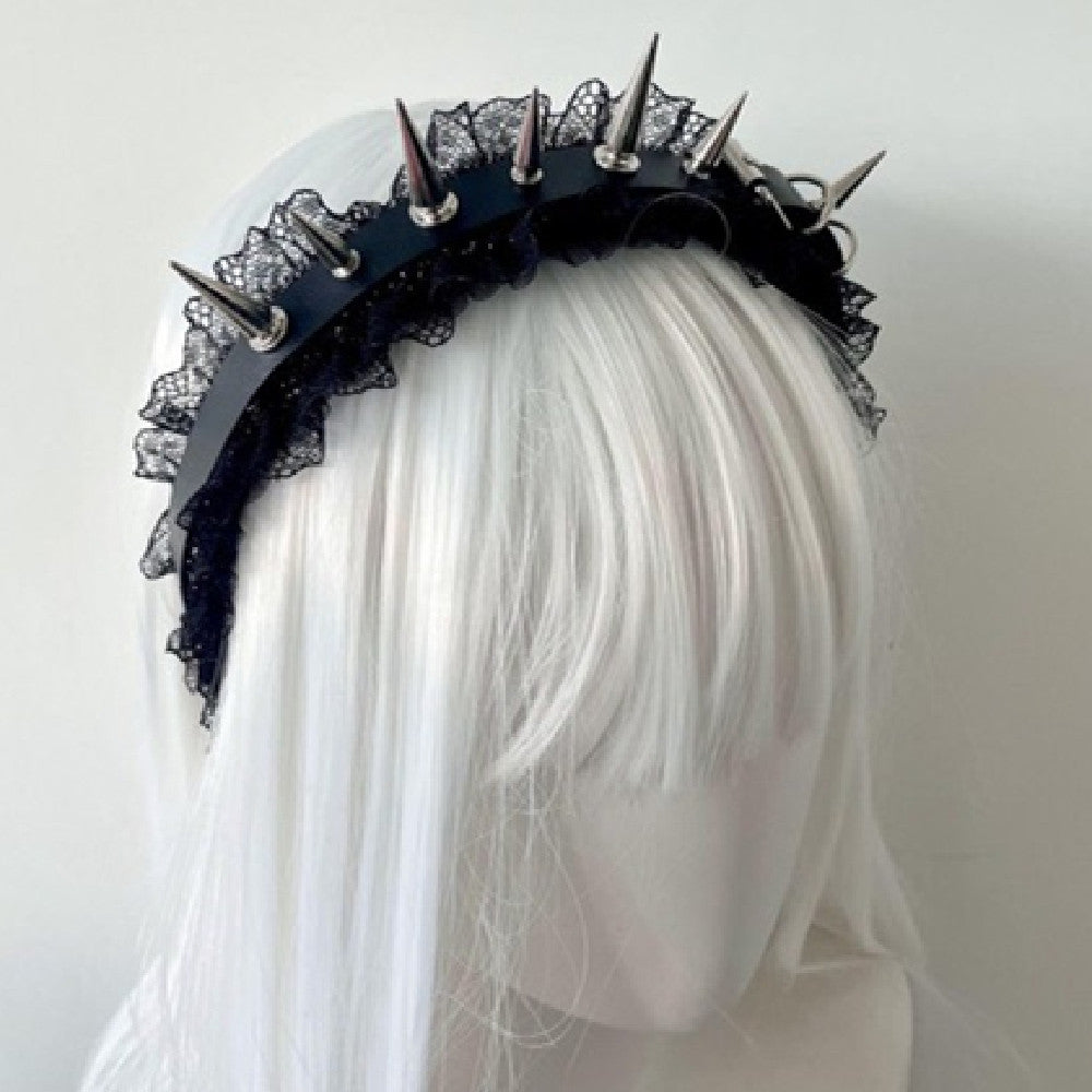 Studded Lace Headband for Women - Black