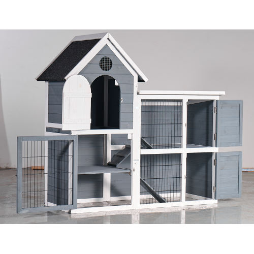 Large Weatherproof 2-Story Wooden Chicken Coop & Rabbit Hutch with No-Leak Tray