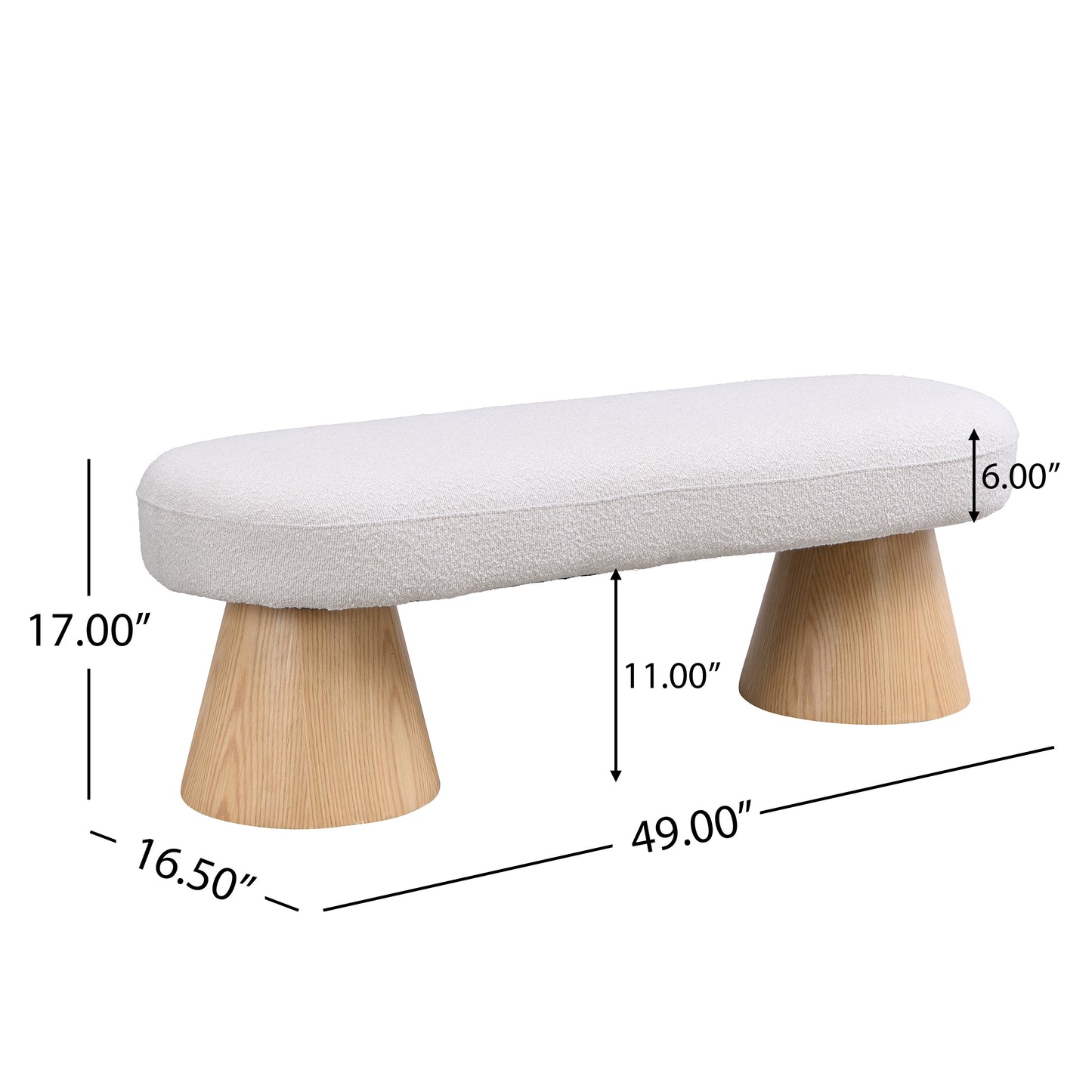 Upholstered Dining Bench - Beige Fabric Ottoman, 300 LBS Capacity