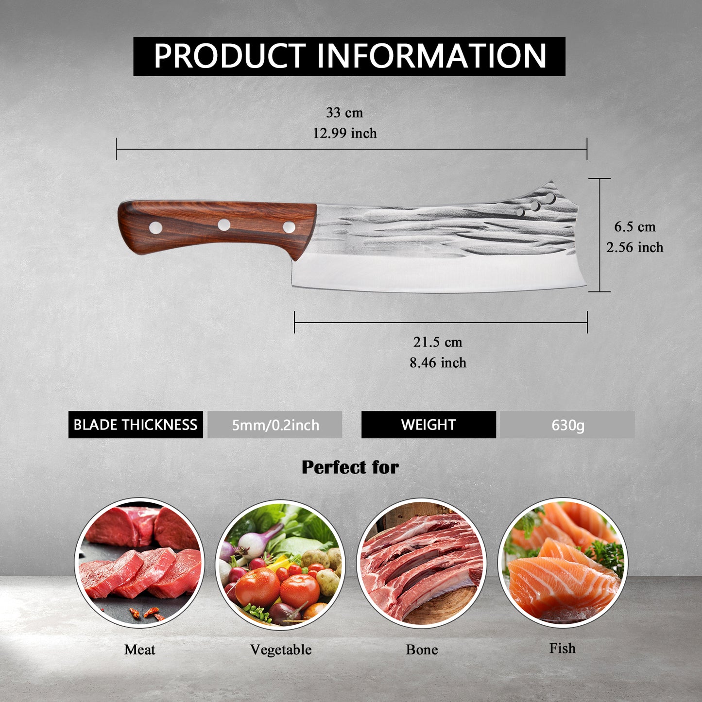 Heavy Duty Meat Cleaver Knife - High Carbon Steel Butcher Knife