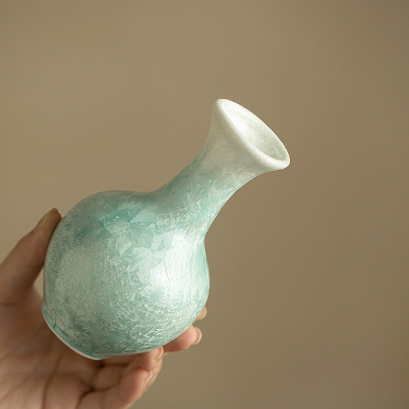 Small Aqua Blue Ceramic Flower Vase - Crystal Glaze Pei-Chan Style