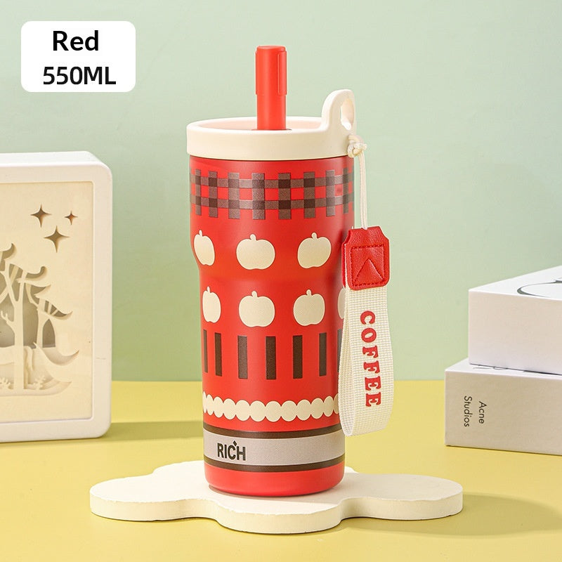 Insulated Stainless Steel Travel Mug with Straw - Large Capacity Coffee Cup
