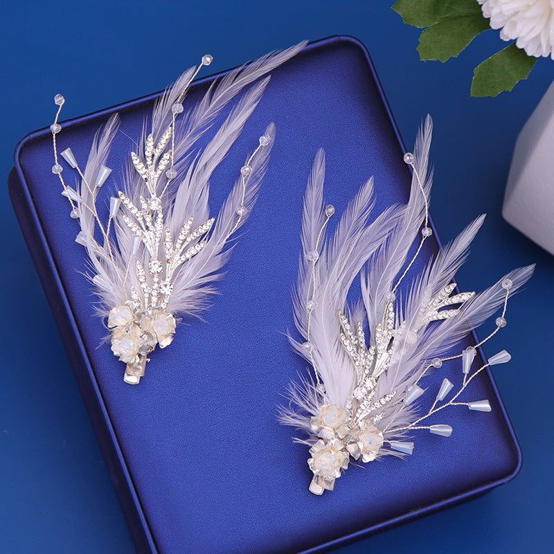 Feather Pearl Hairpin Hair Clip - White