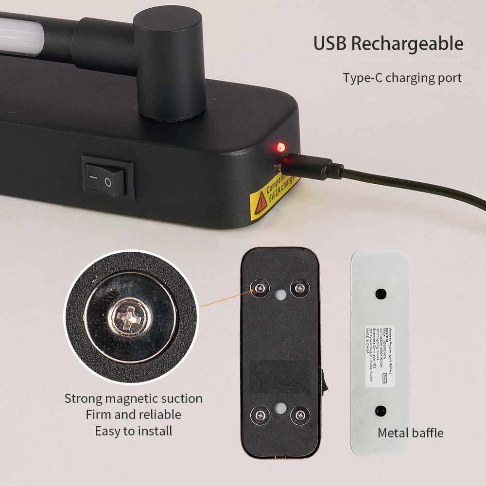 Rechargeable Remote Control Wall Light - 3CCT Dimmable Black Art Sconce