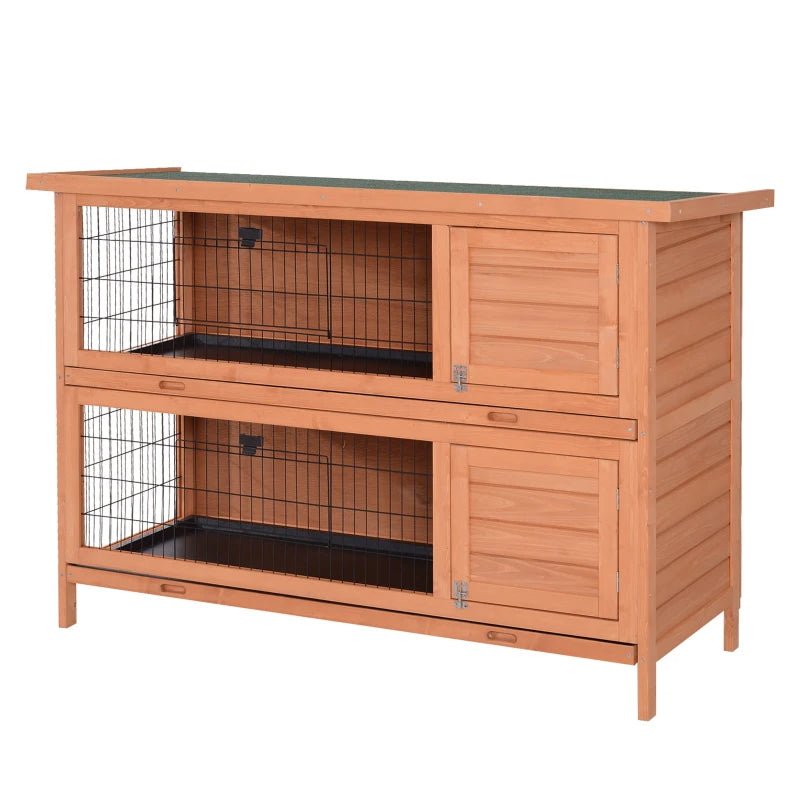 Large 2-Story Wooden Rabbit Hutch with Lockable Doors Waterproof Roof