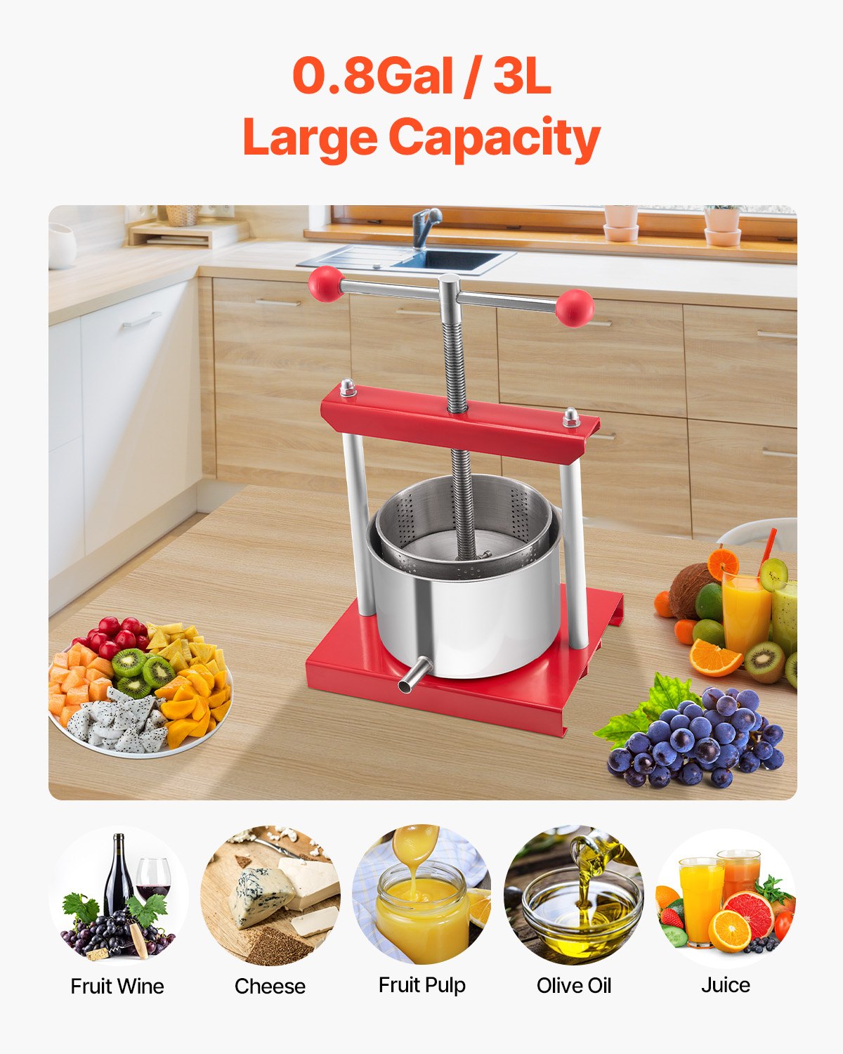 Manual Fruit Wine Press - 3L Stainless Steel Juicer