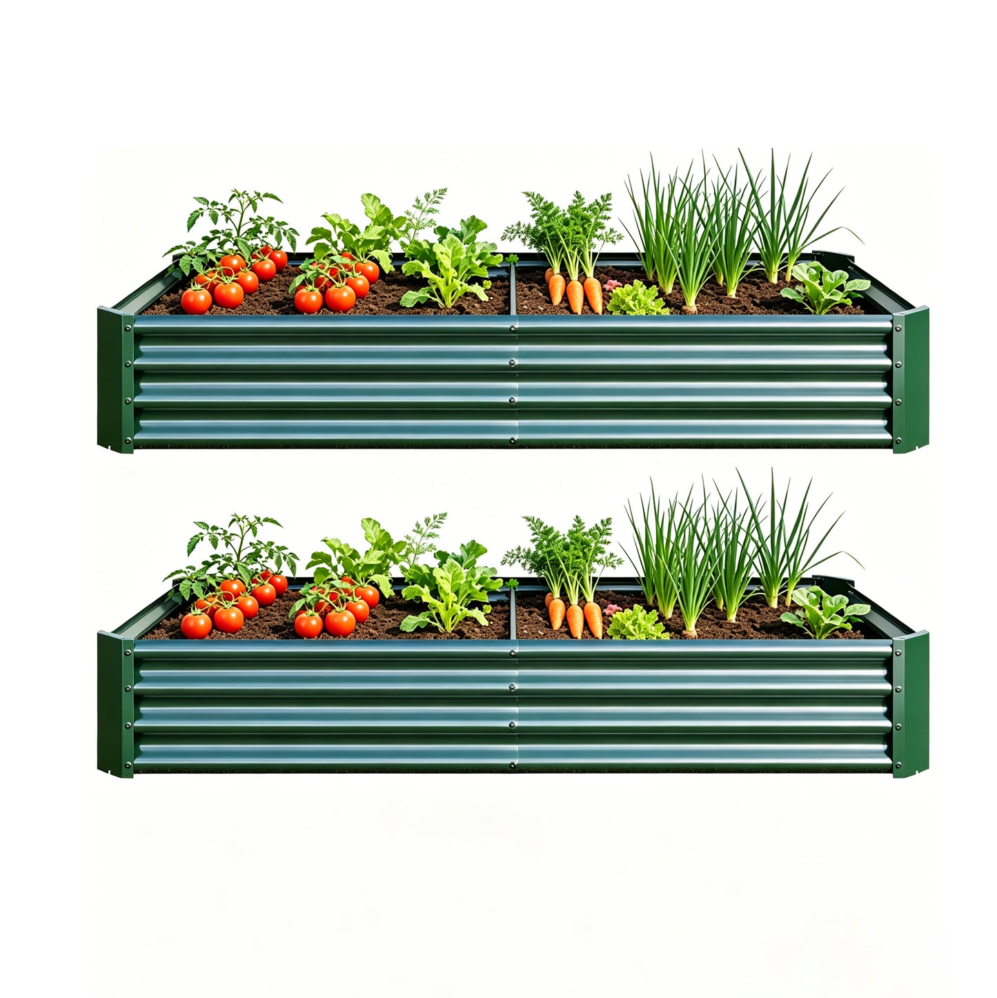 2PCS Green Metal Raised Garden Planter Beds - 6'x3'x1'