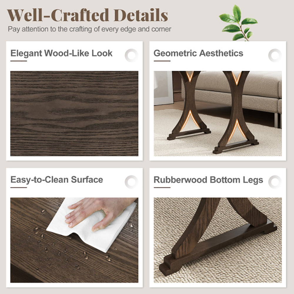 3 Pieces Nesting Coffee Table Side With Solid Rubber Wood Legs For